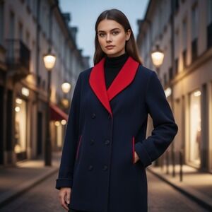Vintage‎ Double Breasted Coat Jacket Womens Navy Blue Wool Blend Edwardian Work